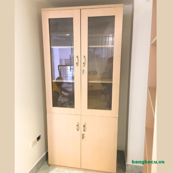 Tủ hồ sơ 2 cánh cửa kính màu sồi mới 99%