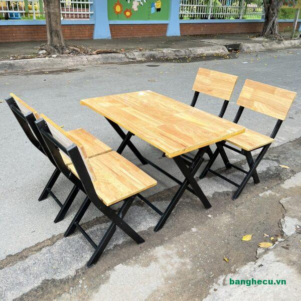 Bộ bàn ghế xếp quán ăn mặt gỗ tự nhiên