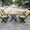 Thanh lý Bộ bàn ghế xếp quán ăn mặt gỗ thông