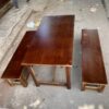 Bàn ăn kèm 2 băng ghế gỗ tự nhiên dài 1m2 màu nâu