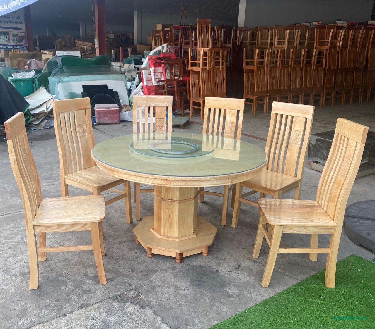 Thanh lý Bộ bàn ăn tròn 6 ghế gỗ sồi