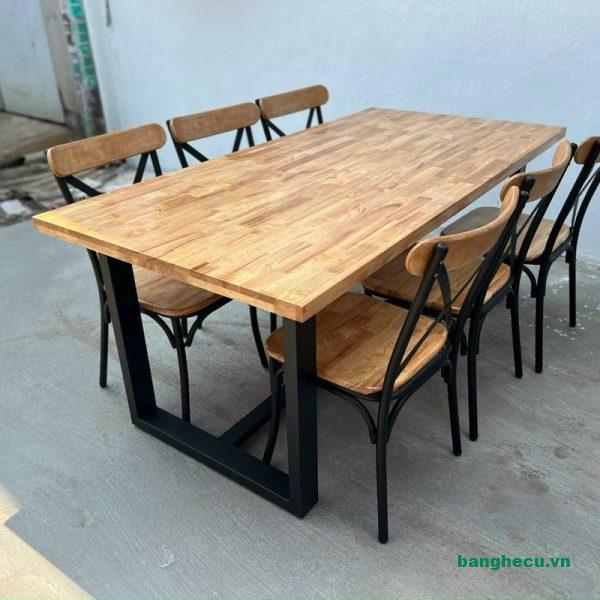 Thanh lý Bộ bàn ăn 6 ghế mặt gỗ chân sắt lưng chữ X