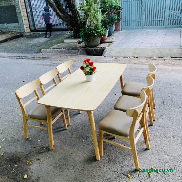 Bộ bàn ăn 6 ghế mango mặt nệm gỗ tự nhiên