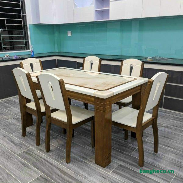 Bộ bàn ăn mặt đá 6 ghế gỗ tự nhiên cao cấp