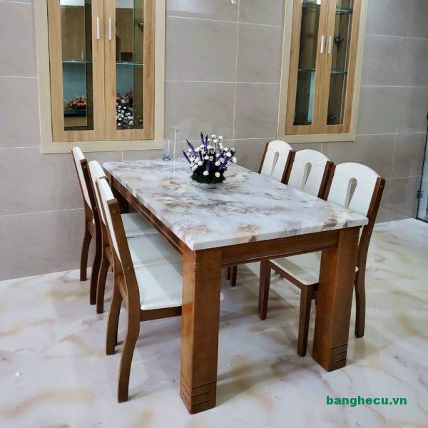 Bàn ăn mặt đá 1m4 kèm 6 ghế gỗ tự nhiên