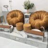 Bộ ghế sofa làm nail bọc vải nhung màu nâu