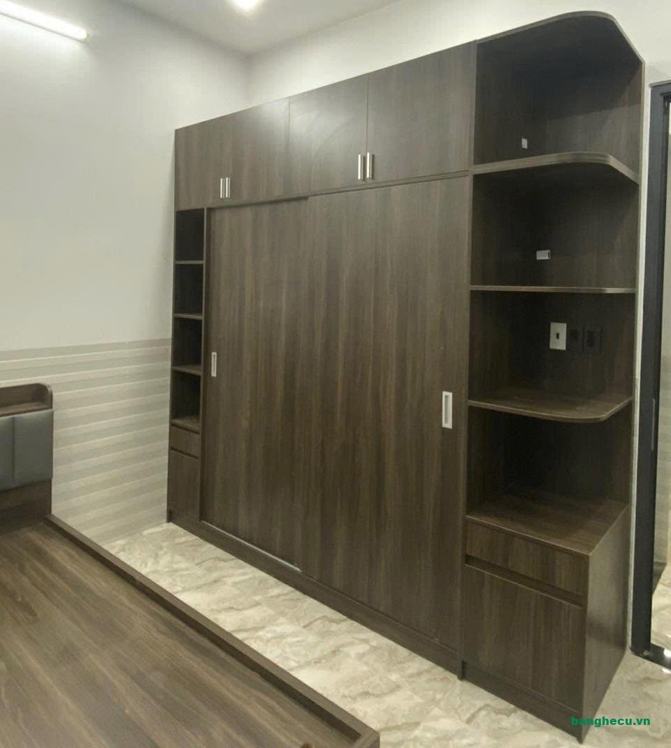 Thanh lý tủ áo gỗ MDF cửa lùa liền kệ màu xám