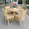 Bàn cafe vuông kèm 4 ghế gỗ cabin mặt nệm màu tự nhiên