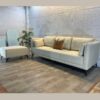 Bộ sofa chữ L bọc da màu kem thanh lý tồn kho
