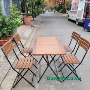 Bộ bàn ghế xếp cafe mặt gỗ tự nhiên cao cấp