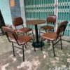 Bộ bàn tròn 4 ghế cafe Lotte đệm bọc da màu nâu