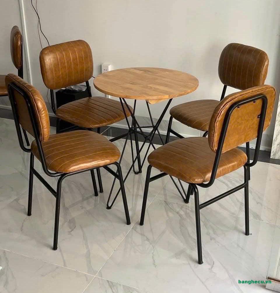 Bộ bàn ghế cafe Lotte mặt nệm bọc da (2 màu)