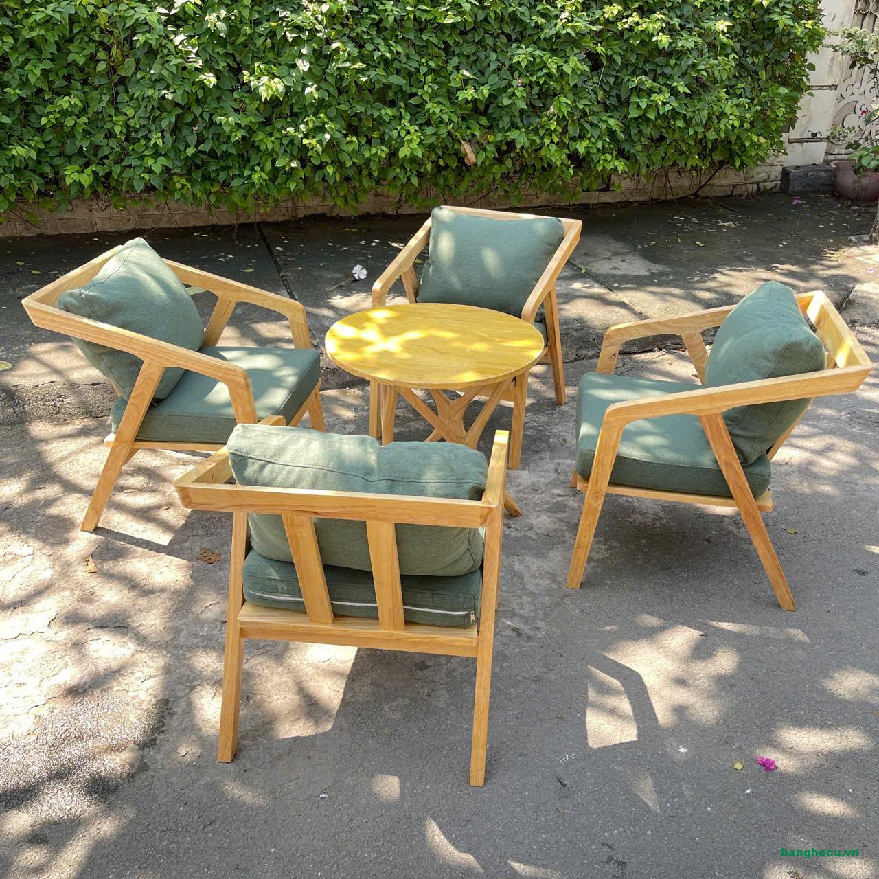 Bộ bàn ghế cafe Katana gỗ tự nhiên mặt nệm bọc vải - Ảnh 5