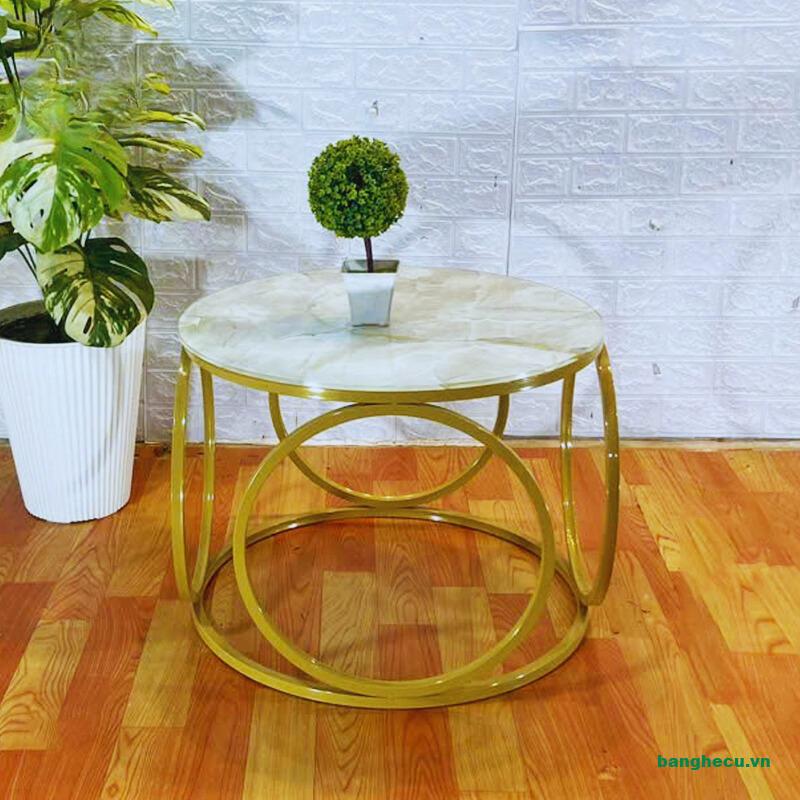 Bàn trà sofa hình tròn khung kim loại mạ vàng sang trọng mới 99% - Ảnh 2