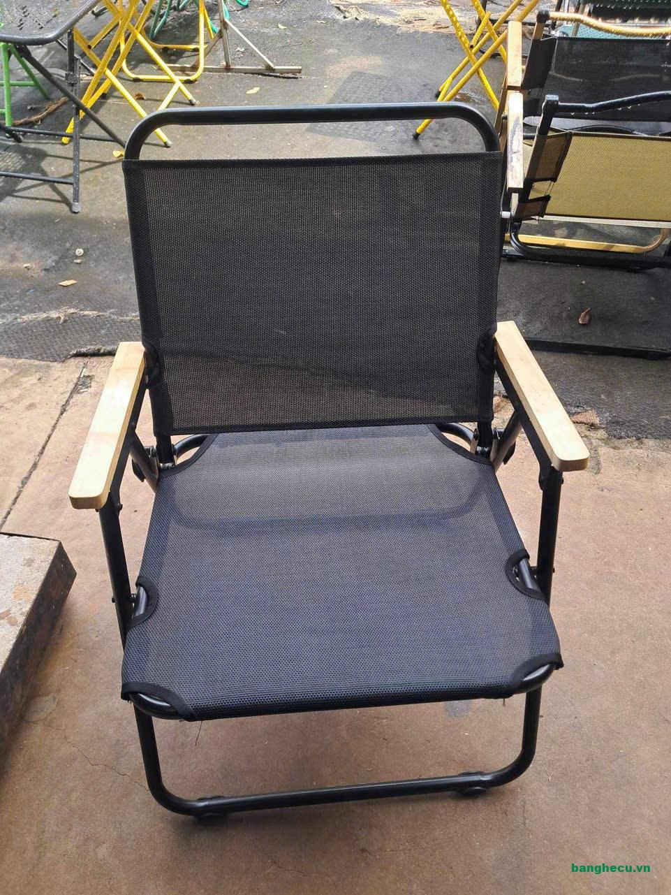 Ghế lưới Camping, ghế cafe phối tay gỗ khung sắt