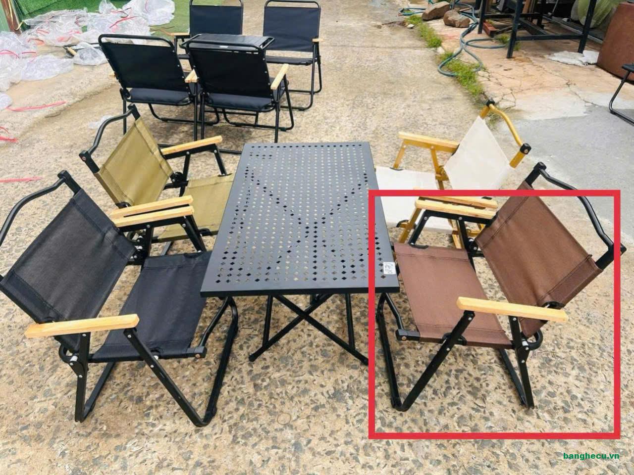 Ghế lưới Camping, ghế cafe phối tay gỗ khung sắt - Ảnh 2