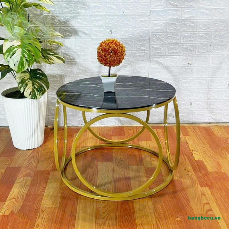 Bàn trà sofa hình tròn khung kim loại mạ vàng sang trọng mới 99%