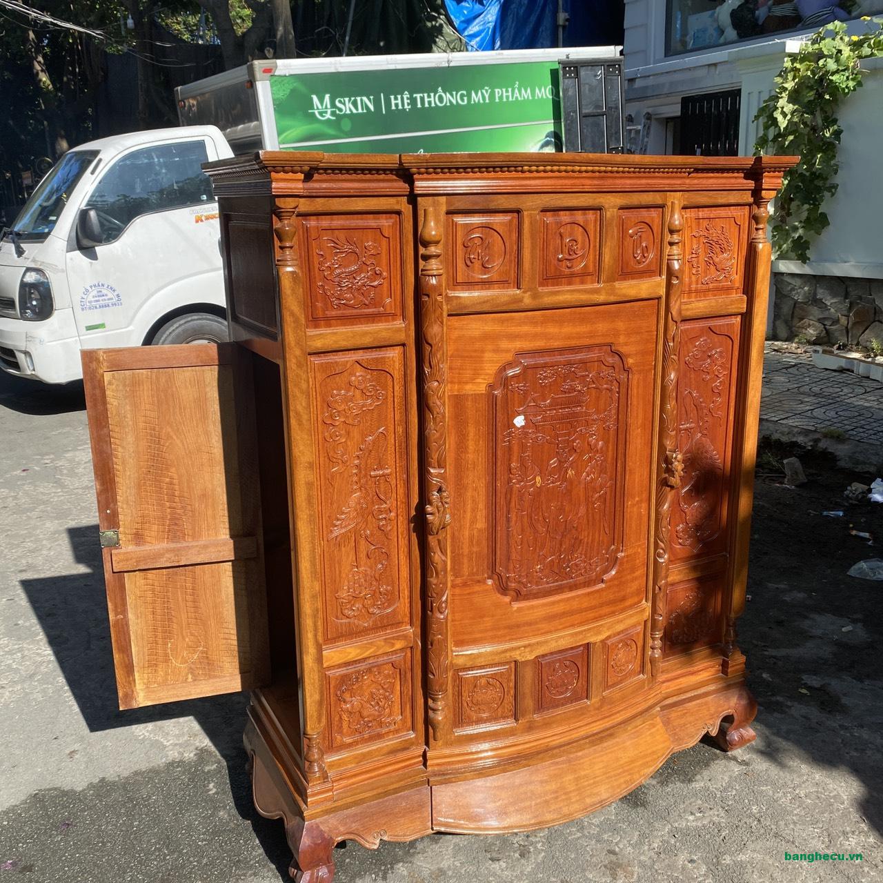 Tủ thờ gỗ gõ đỏ cao cấp 4 chân 1m3x1m55 mới 90% - Ảnh 6