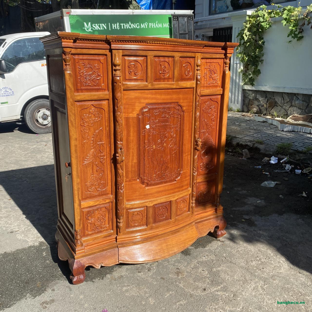 Tủ thờ gỗ gõ đỏ cao cấp 4 chân 1m3x1m55 mới 90% - Ảnh 4