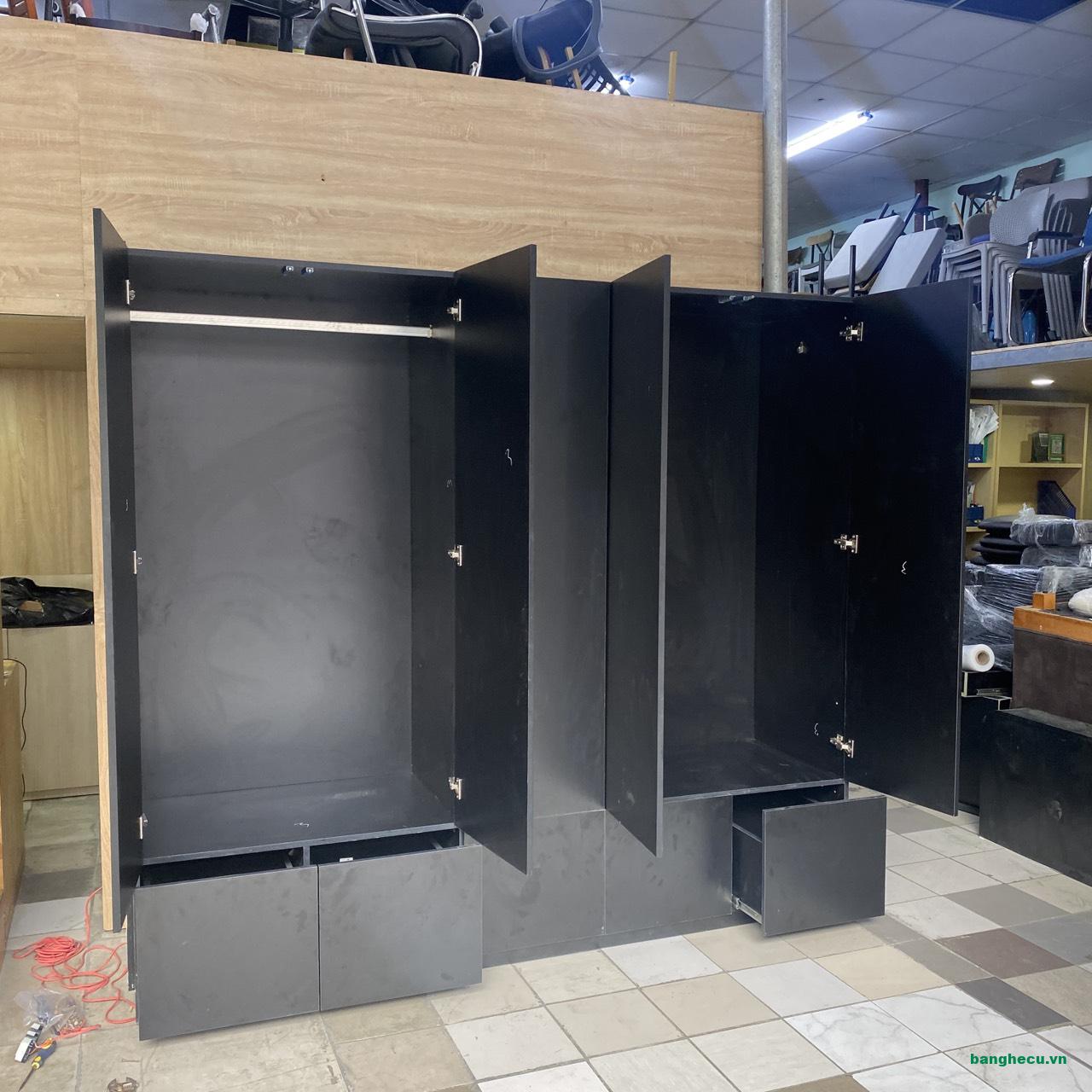 Tủ quần áo 4 cánh 2m3x2m1 màu đen hiện đại - Ảnh 2