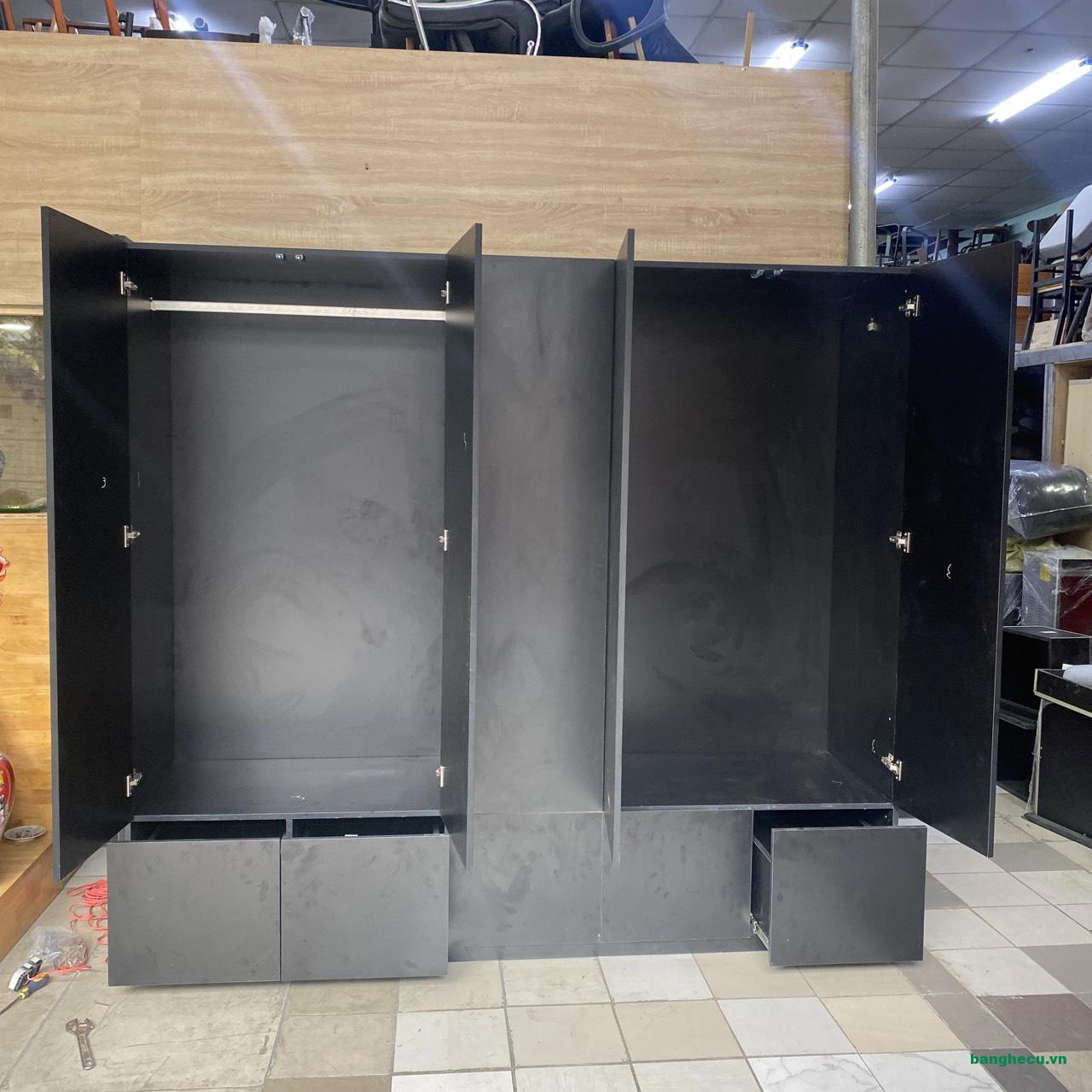 Tủ quần áo 4 cánh 2m3x2m1 màu đen hiện đại - Ảnh 4