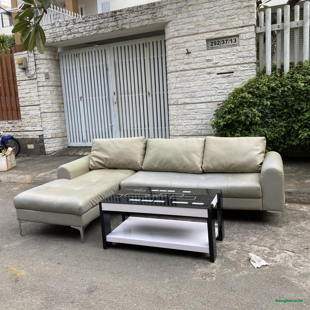 Bộ ghế sofa chữ L bọc da chân inox kèm bàn - Ảnh 3