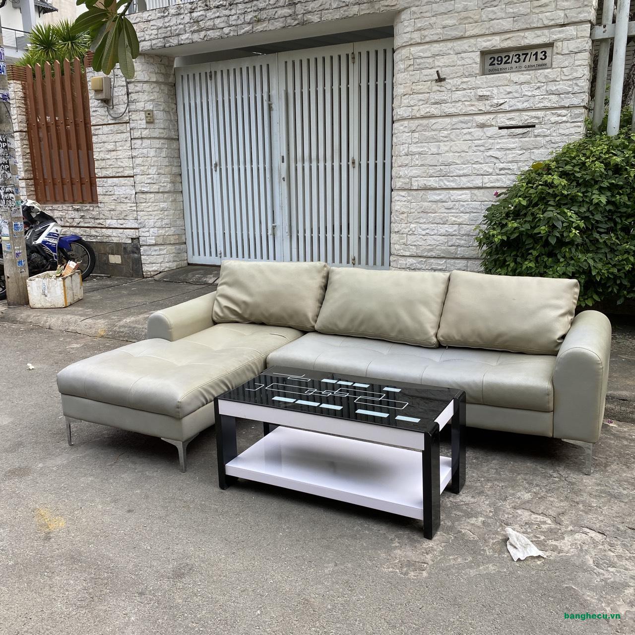 Bộ ghế sofa chữ L bọc da chân inox kèm bàn - Ảnh 2