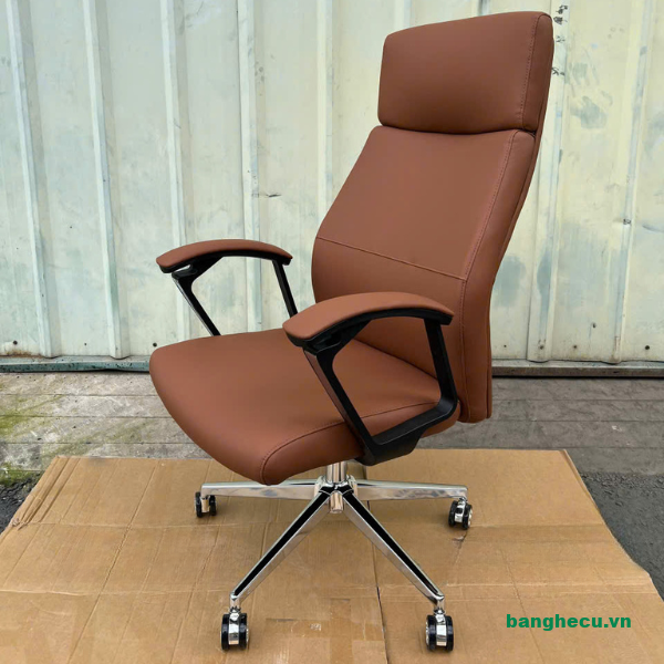 Ghế Trưởng phòng bọc da màu nâu lưng cao nhập khẩu