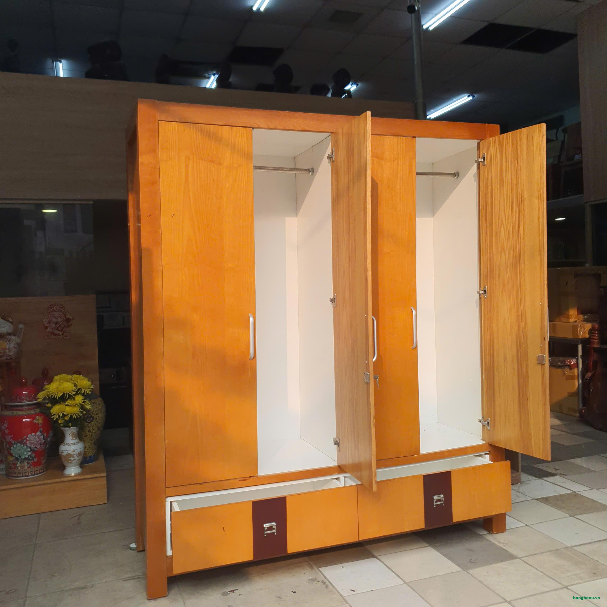Tủ quần áo 4 cánh 1m8x2m1 gỗ MDF phủ màu gỗ như mới - Ảnh 2