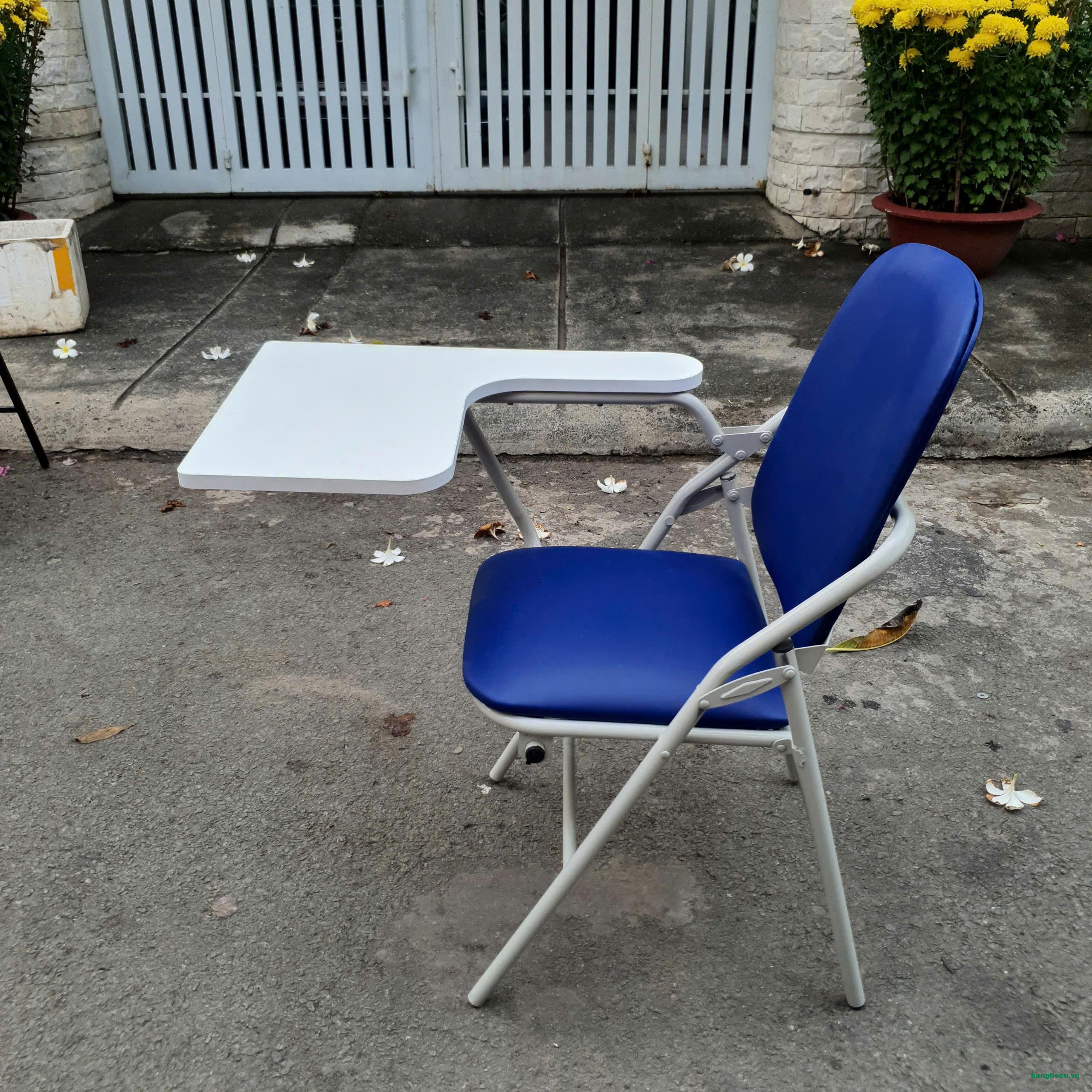 Ghế xếp xanh liền bàn lưng cao tồn kho - Ảnh 2