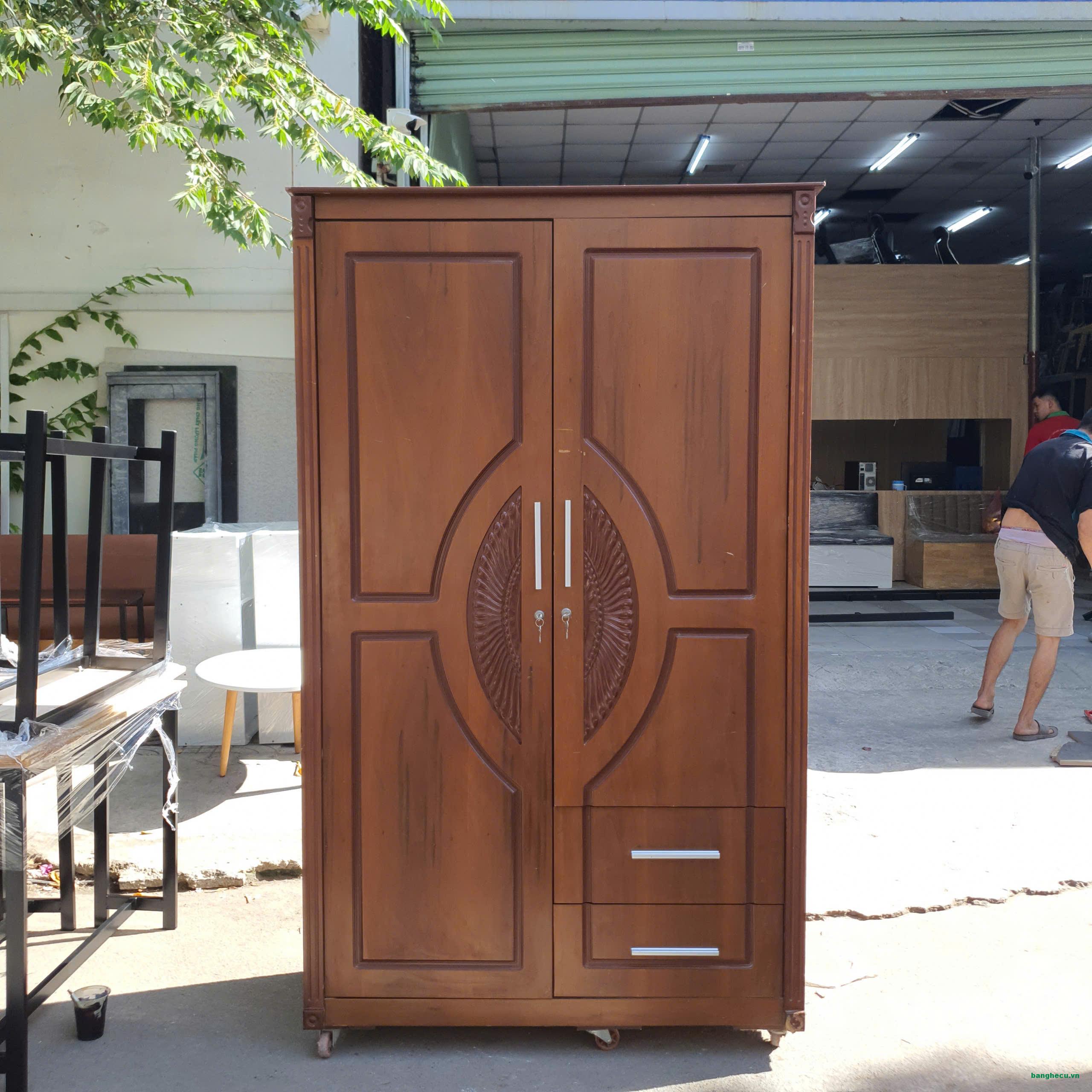 Tủ quần áo 2 cánh gỗ MDF màu nâu 1m2x2m cũ