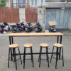 Bàn bar 2m kèm ghế quầy bar cao chân sắt mặt tròn