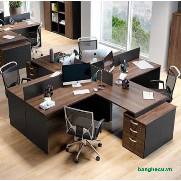 Cụm bàn làm việc cho 4 người hiện đại kèm ghế ngồi