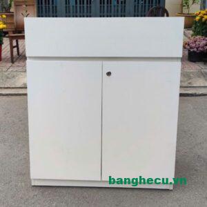 Tủ hồ sơ thấp 2 cánh gỗ MDF màu trắng thanh lý