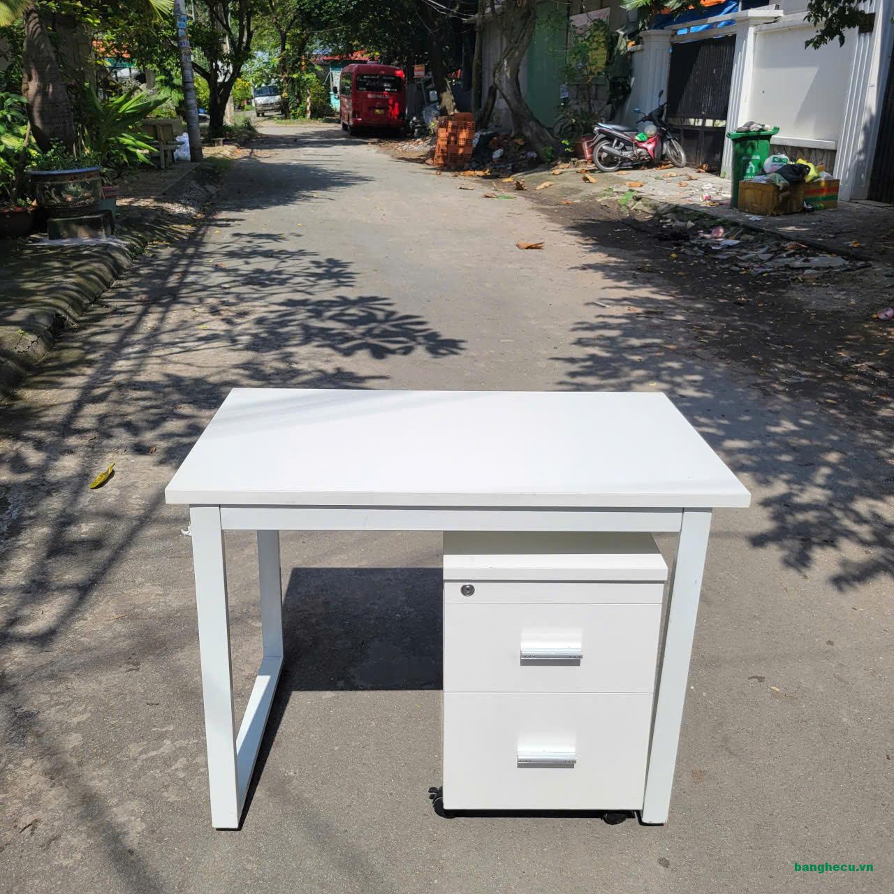 Combo bàn làm việc chân sắt kết hợp tủ cabin 2 ngăn mới 90%