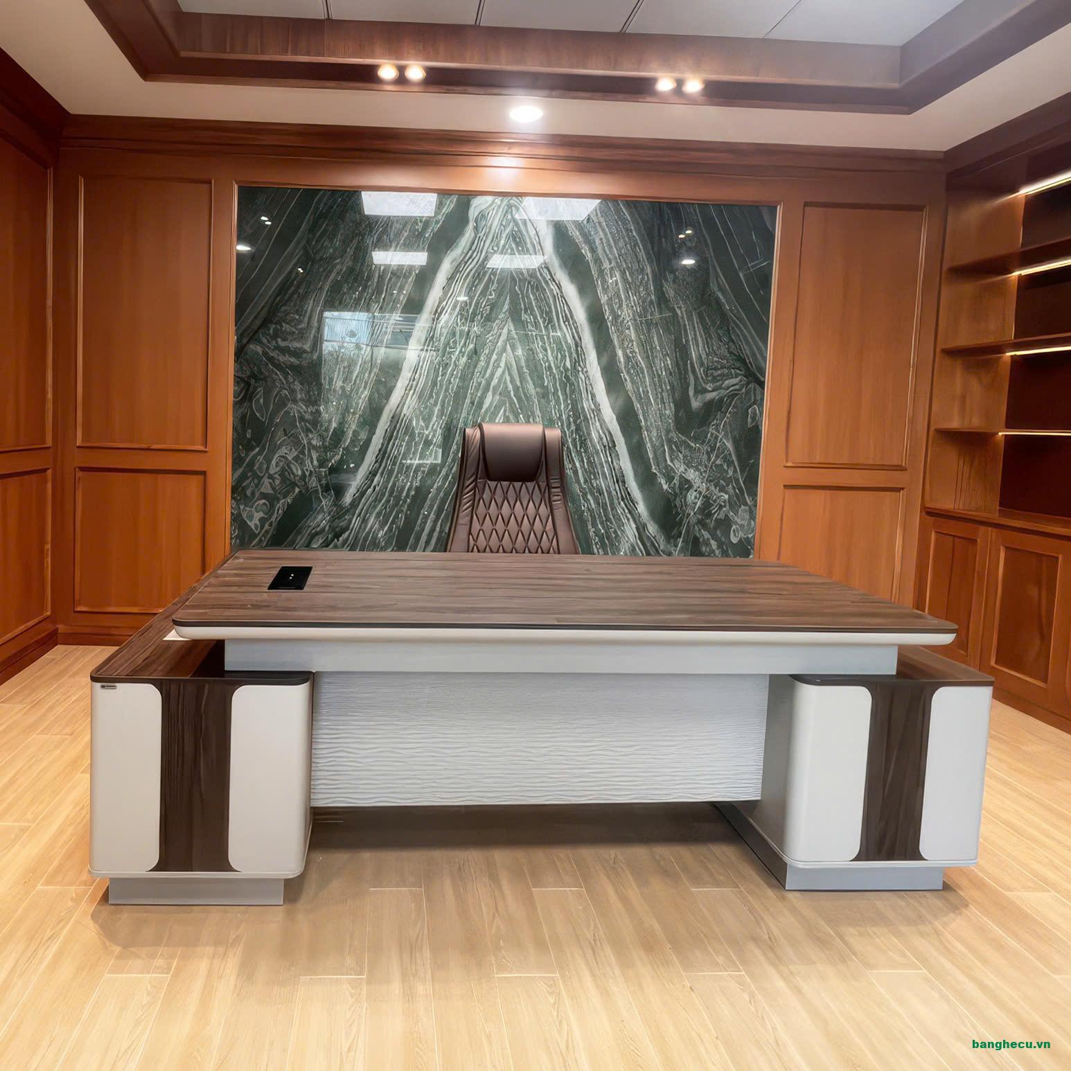 Bàn Giám đốc MDF nâu phối trắng thanh lý tồn kho