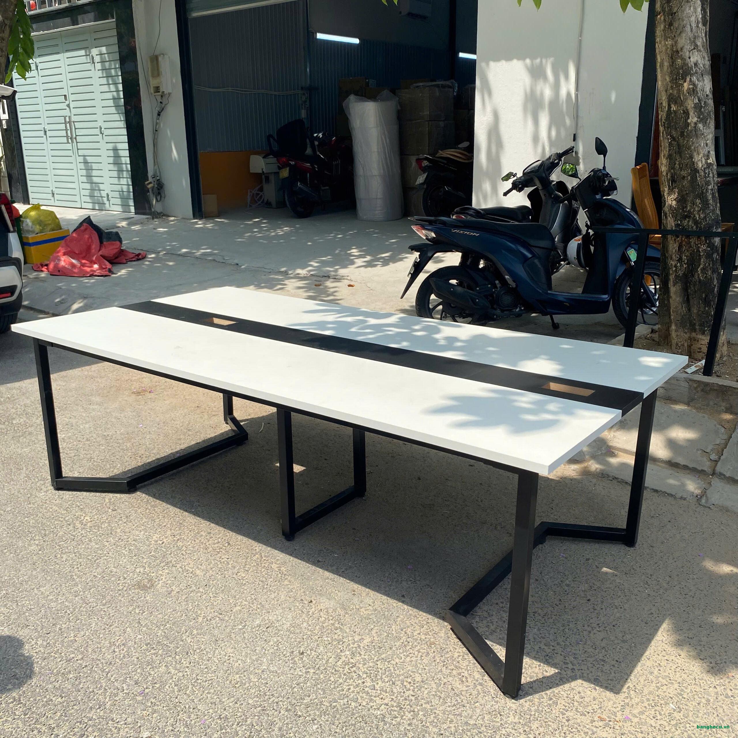 Bàn họp chân sắt 1m2x2m4 mặt gỗ MDF dày dặn như mới - Ảnh 2