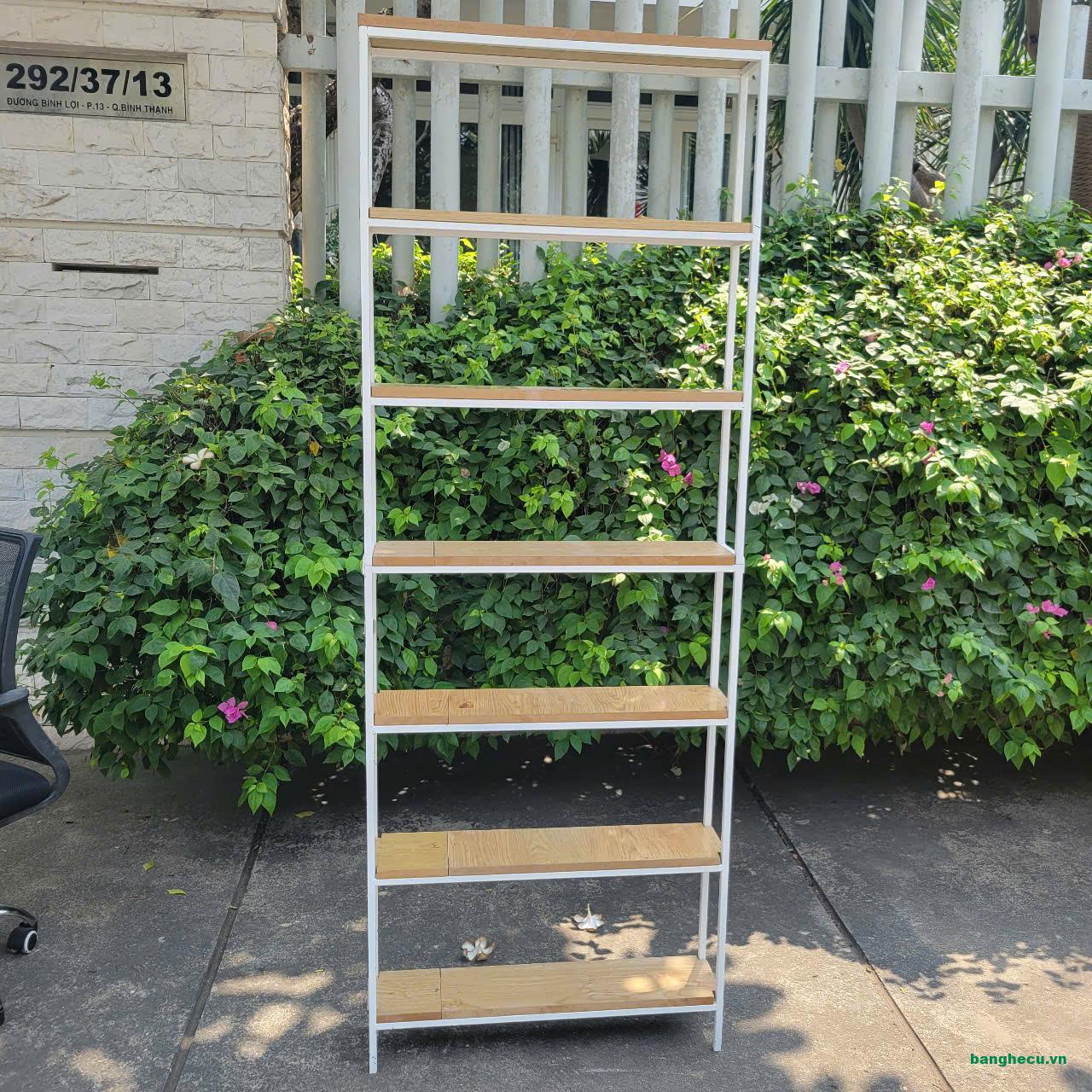 Kệ sắt 7 tầng mặt gỗ cũ cao 1m9x70cm
