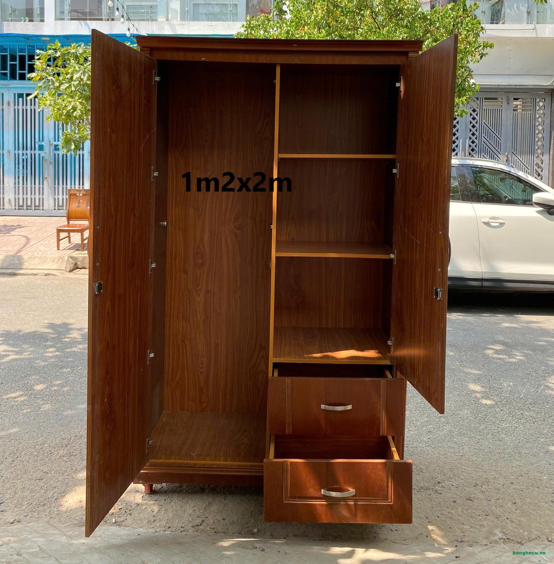 Tủ quần áo gỗ 2 cánh màu nâu 1m2x2m mới 90% - Ảnh 2
