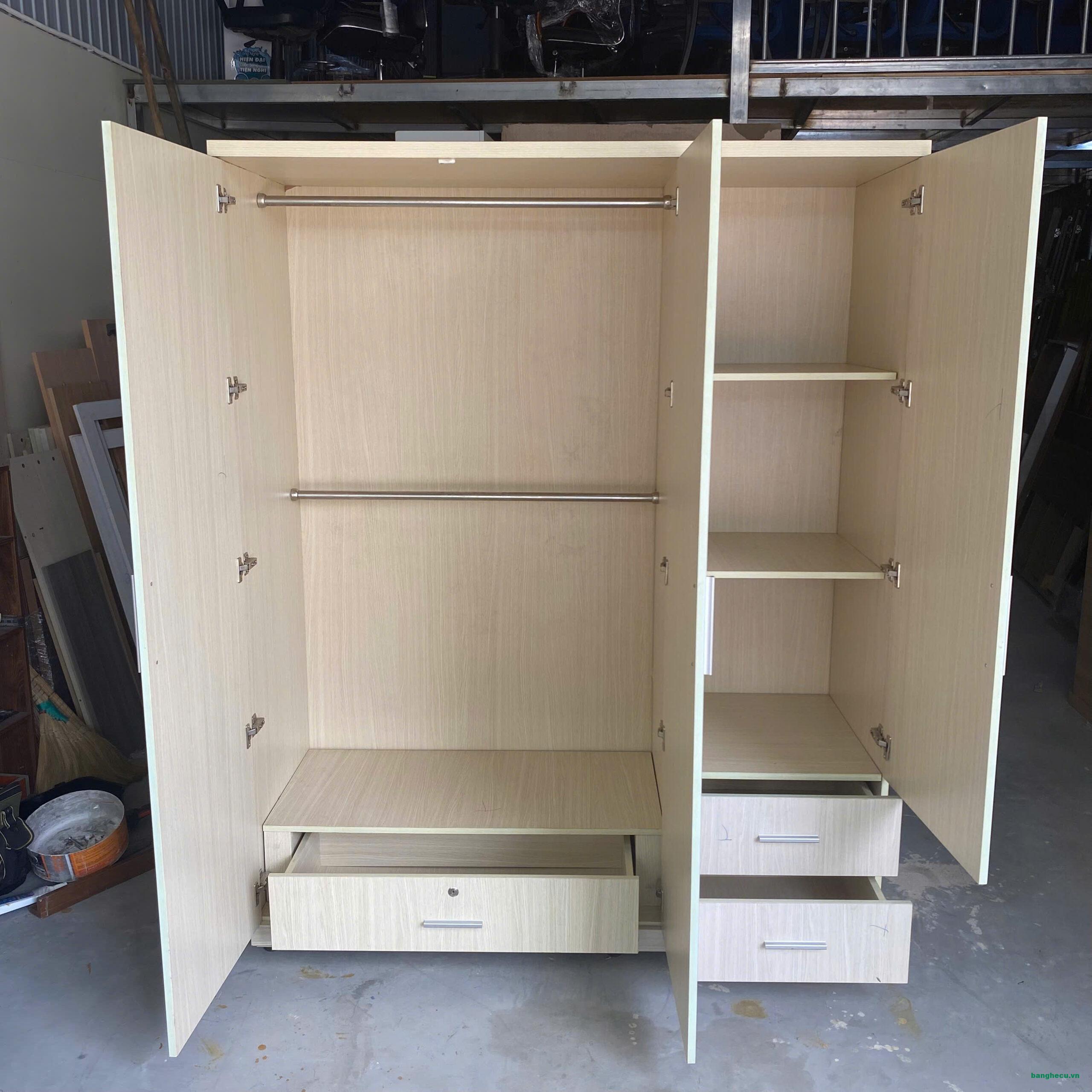 Tủ quần áo kem 3 cánh cũ 1m6x2m - Ảnh 3