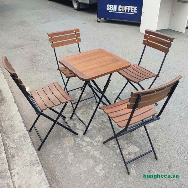 Bộ bàn ghế xếp cafe Fansipan mặt gỗ thanh lý