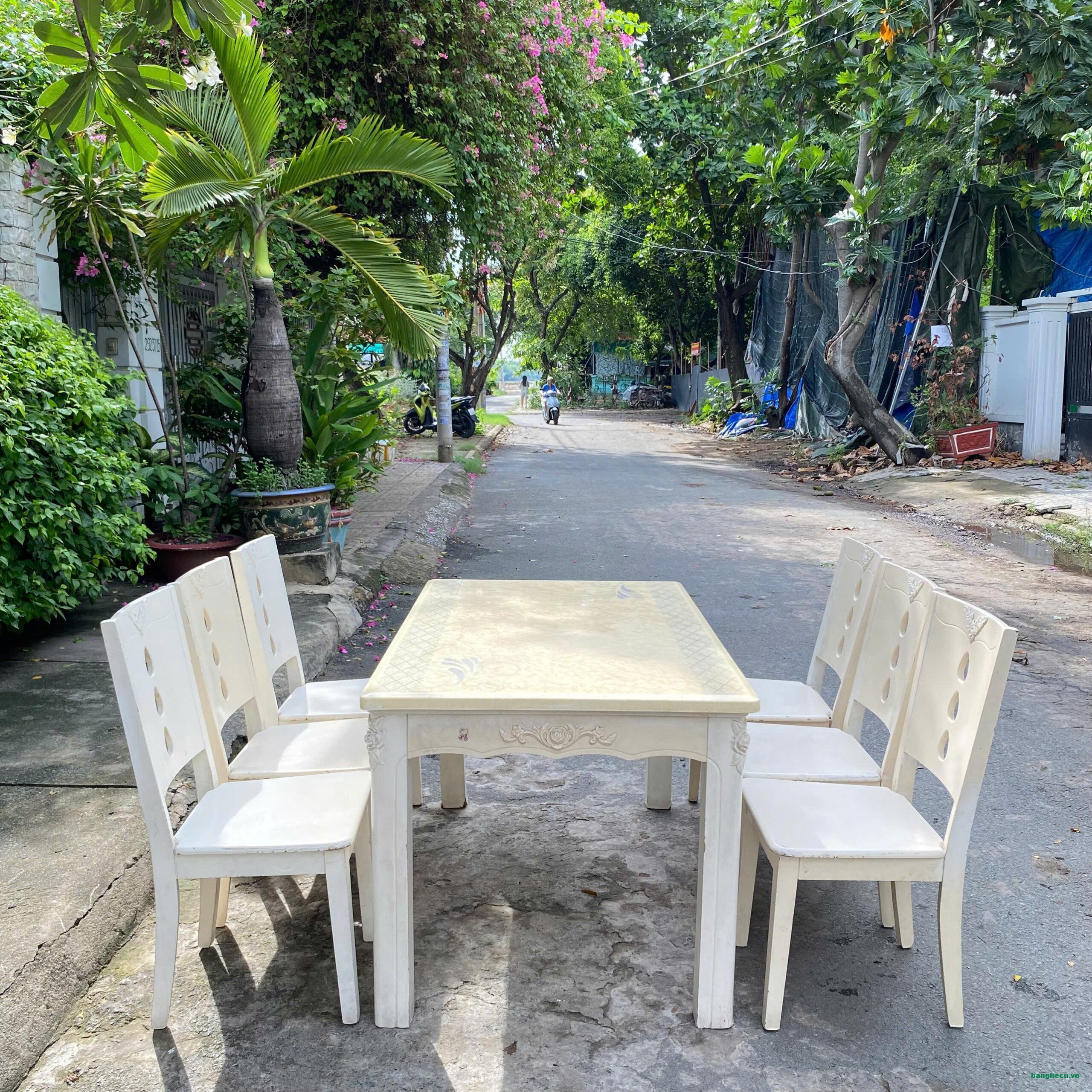 Bộ bàn ăn gỗ mặt đá cũ 6 ghế