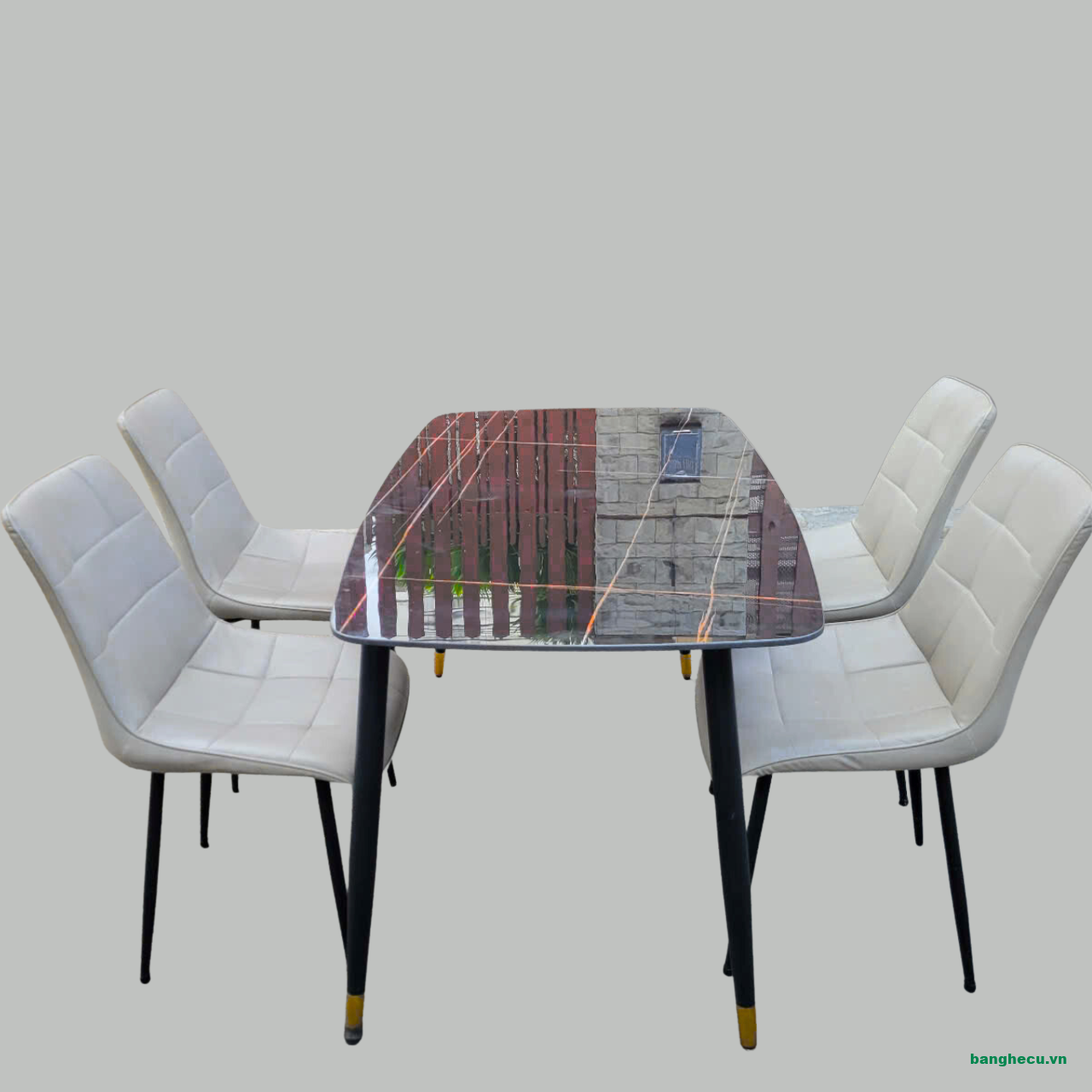 Bộ bàn ăn mặt đá 4 ghế da nhập khẩu như mới