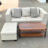 Bộ ghế sofa L cũ bọc da kèm bàn gỗ 2 tầng