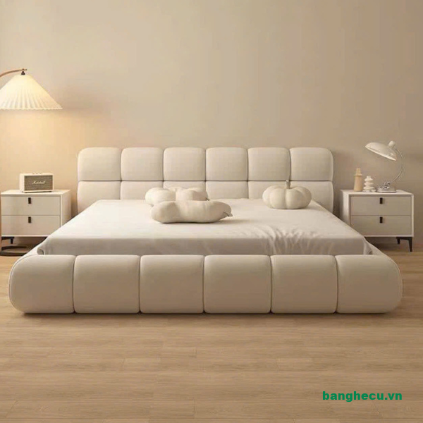 Giường bọc nệm đầu thấp Bắc Âu sang trọng - Ảnh 3