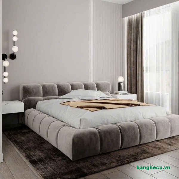 Giường bọc nệm đầu thấp Bắc Âu sang trọng