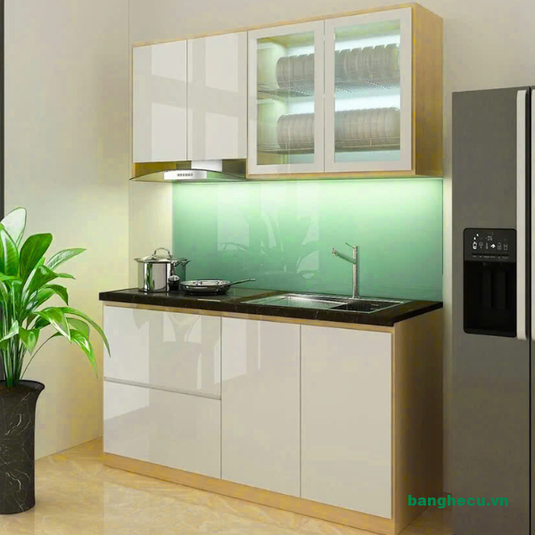 Bộ tủ bếp gỗ mặt đá tiện lợi cho căn hộ, chung cư