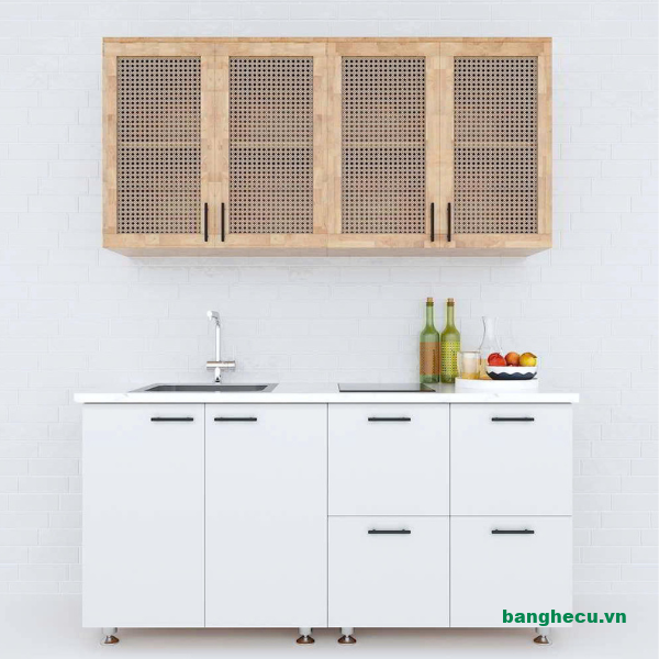 Bộ tủ bếp gỗ cao su tự nhiên mới 100%