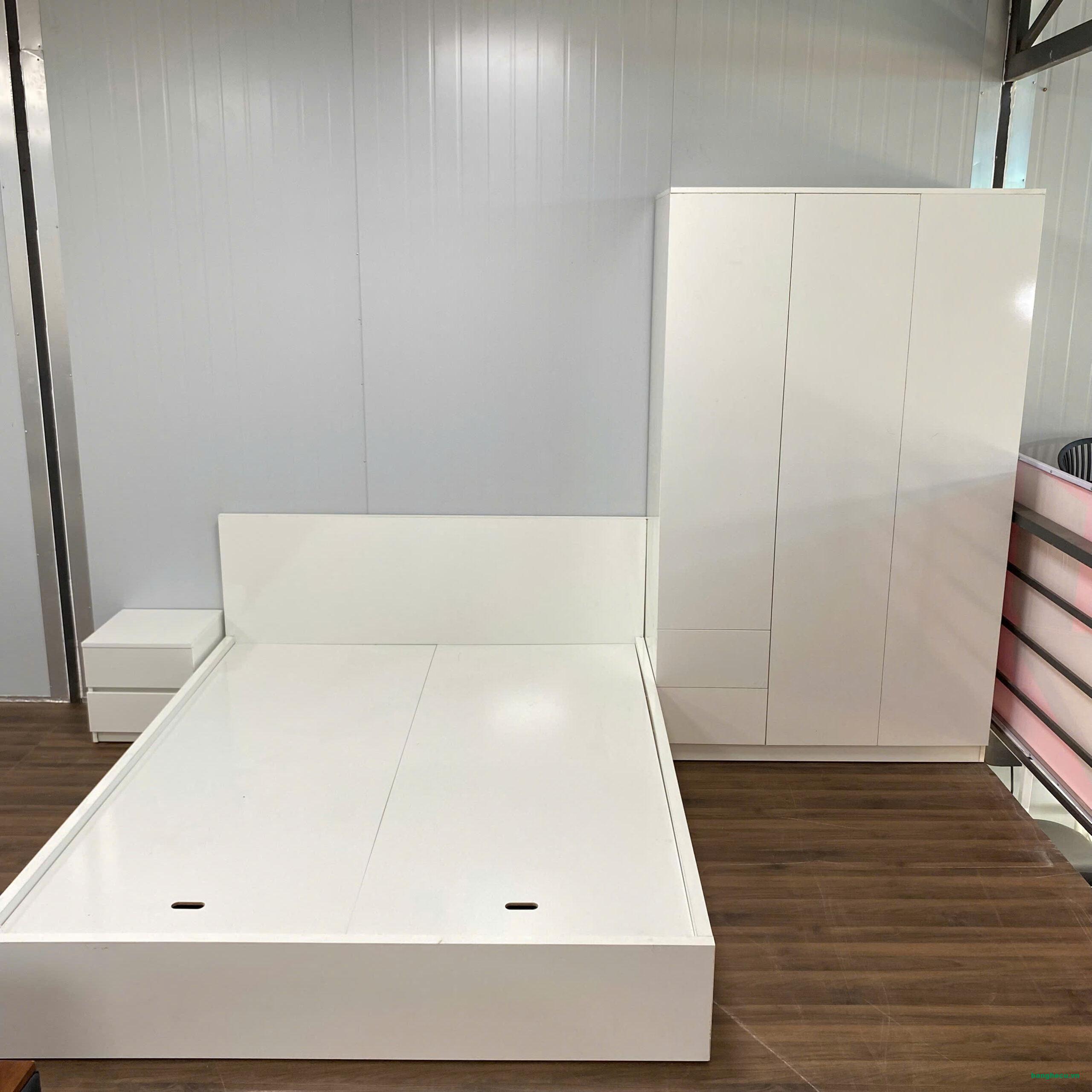 Combo giường tủ gỗ MDF màu trắng hiện đại - Ảnh 2