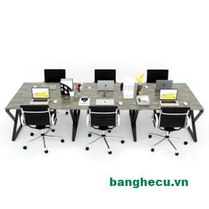 Bàn cụm làm việc chân sắt 6 chỗ hiện đại